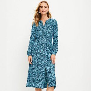 LOFT Floral Midi Shirtdress Blue Size 6. NWT